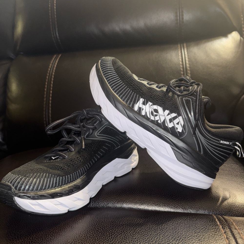 Hoka One One Black and White Women's Athletic Running Shoes